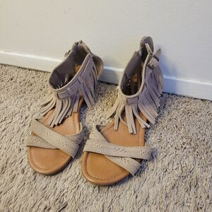 Minnetonka Taupe Fringe Gladiator Sandals